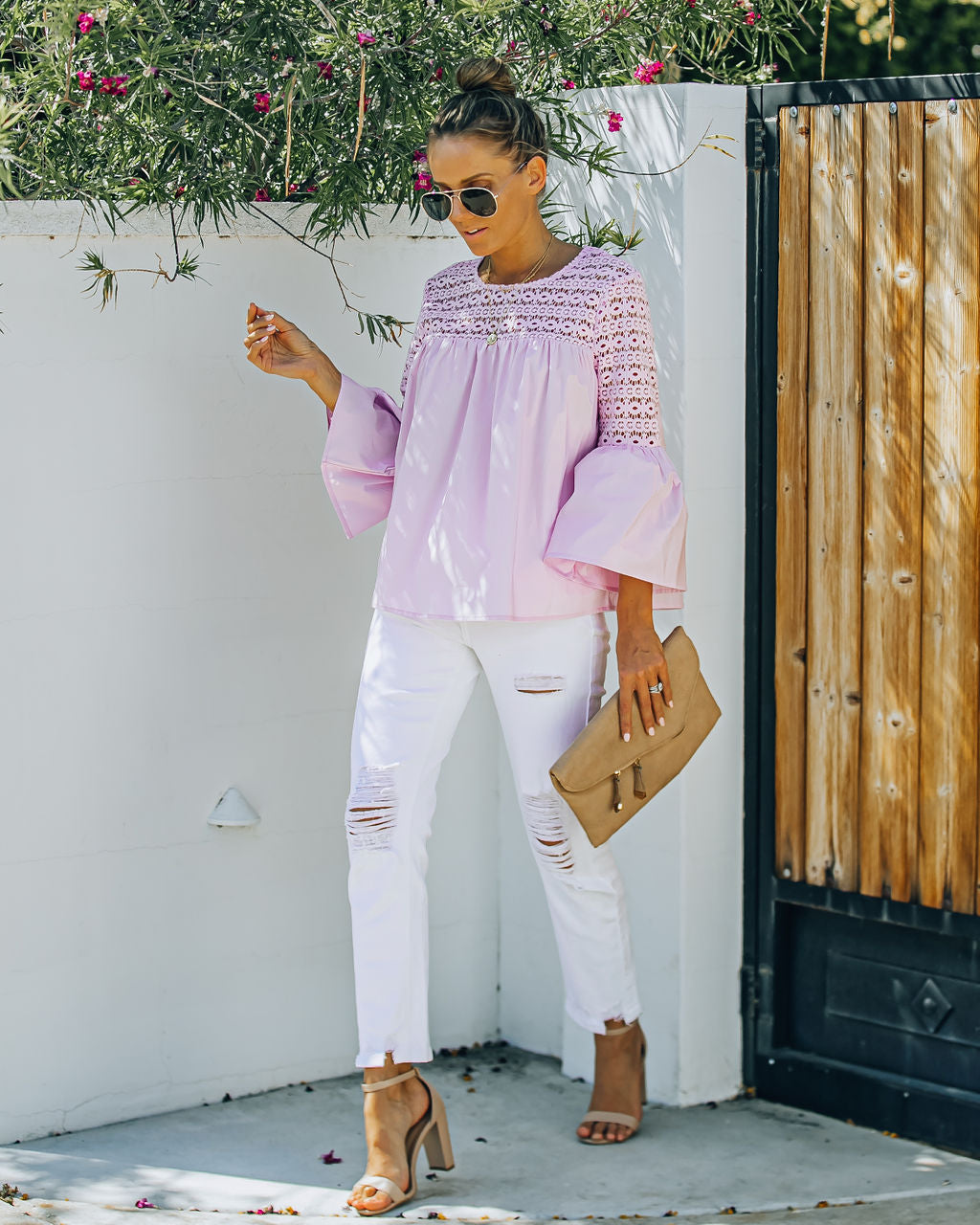 Barberry Cotton Crochet Bell Sleeve Top - Lilac - FINAL SALE InsStreet