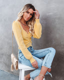 Aimee Ruched Crop Knit Sweater Top - Light Yellow