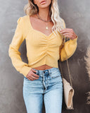 Aimee Ruched Crop Knit Sweater Top - Light Yellow DEE-001