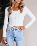 Angelina Cropped Button Down Ribbed Knit Top LUSH-001