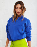 Athletic Cotton Blend Pocketed Half Zip Pullover - Cobalt Blue - FINAL SALE