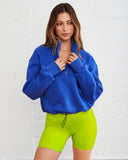 Athletic Cotton Blend Pocketed Half Zip Pullover - Cobalt Blue - FINAL SALE InsStreet