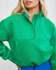 Athletic Cotton Blend Pocketed Half Zip Pullover - Green - FINAL SALE InsStreet