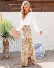 A World To See Floral Tie Front Wide Leg Pants OLIV-001