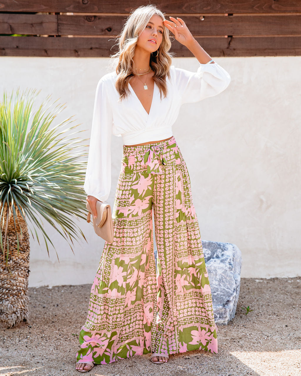 A World To See Floral Tie Front Wide Leg Pants OLIV-001