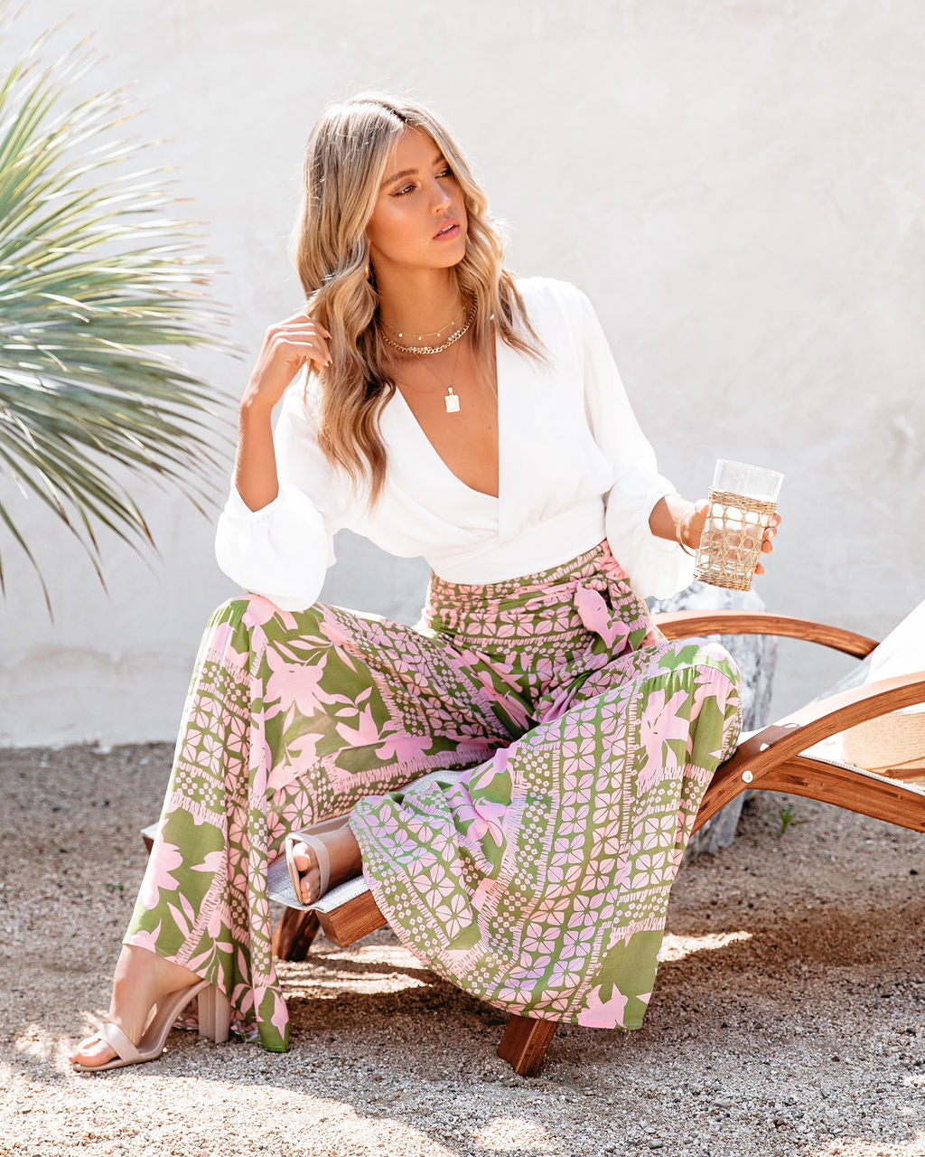 A World To See Floral Tie Front Wide Leg Pants OLIV-001