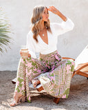 A World To See Floral Tie Front Wide Leg Pants OLIV-001