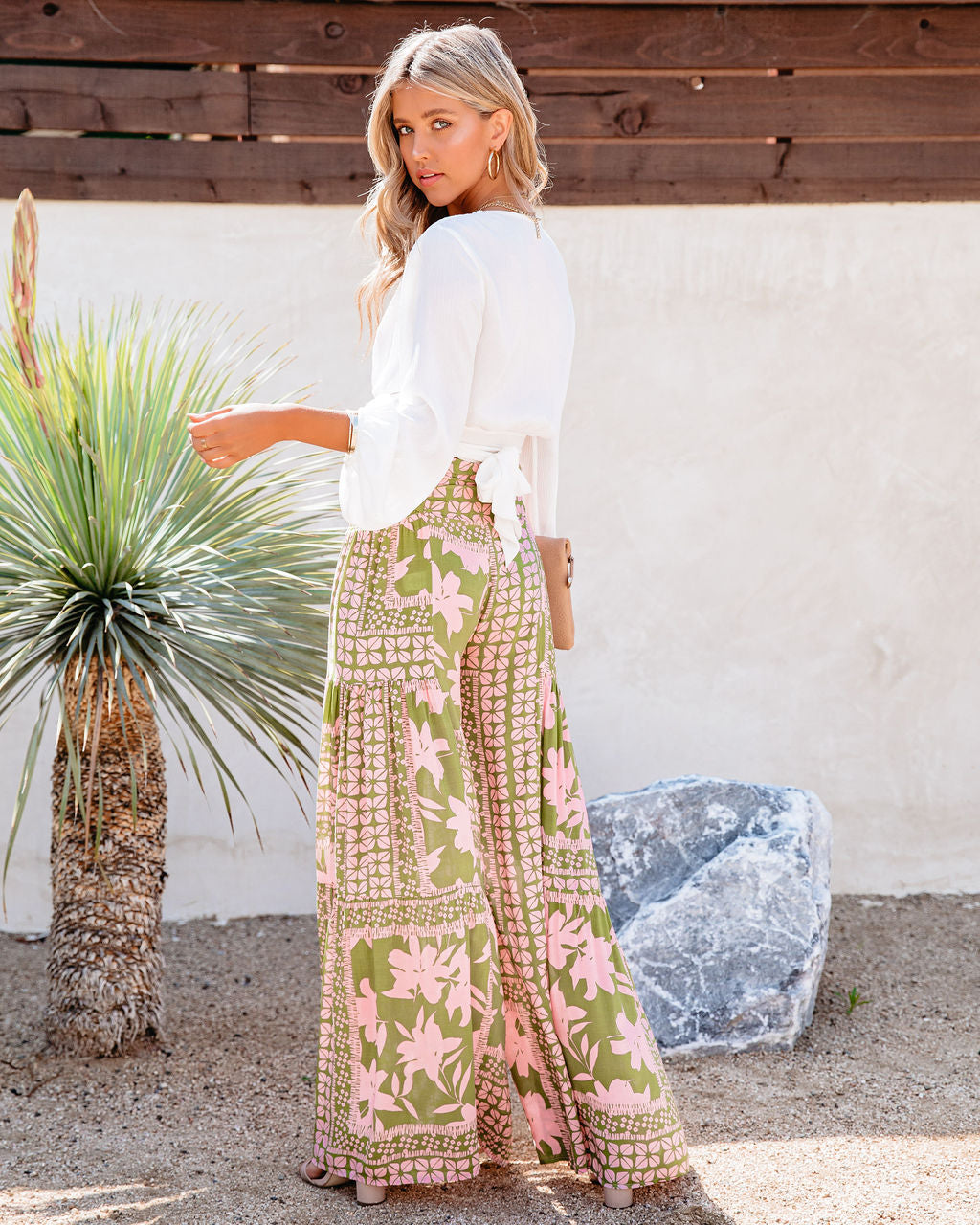 A World To See Floral Tie Front Wide Leg Pants OLIV-001