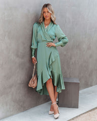 Ayana Satin High Low Wrap Midi Dress - FINAL SALE InsStreet