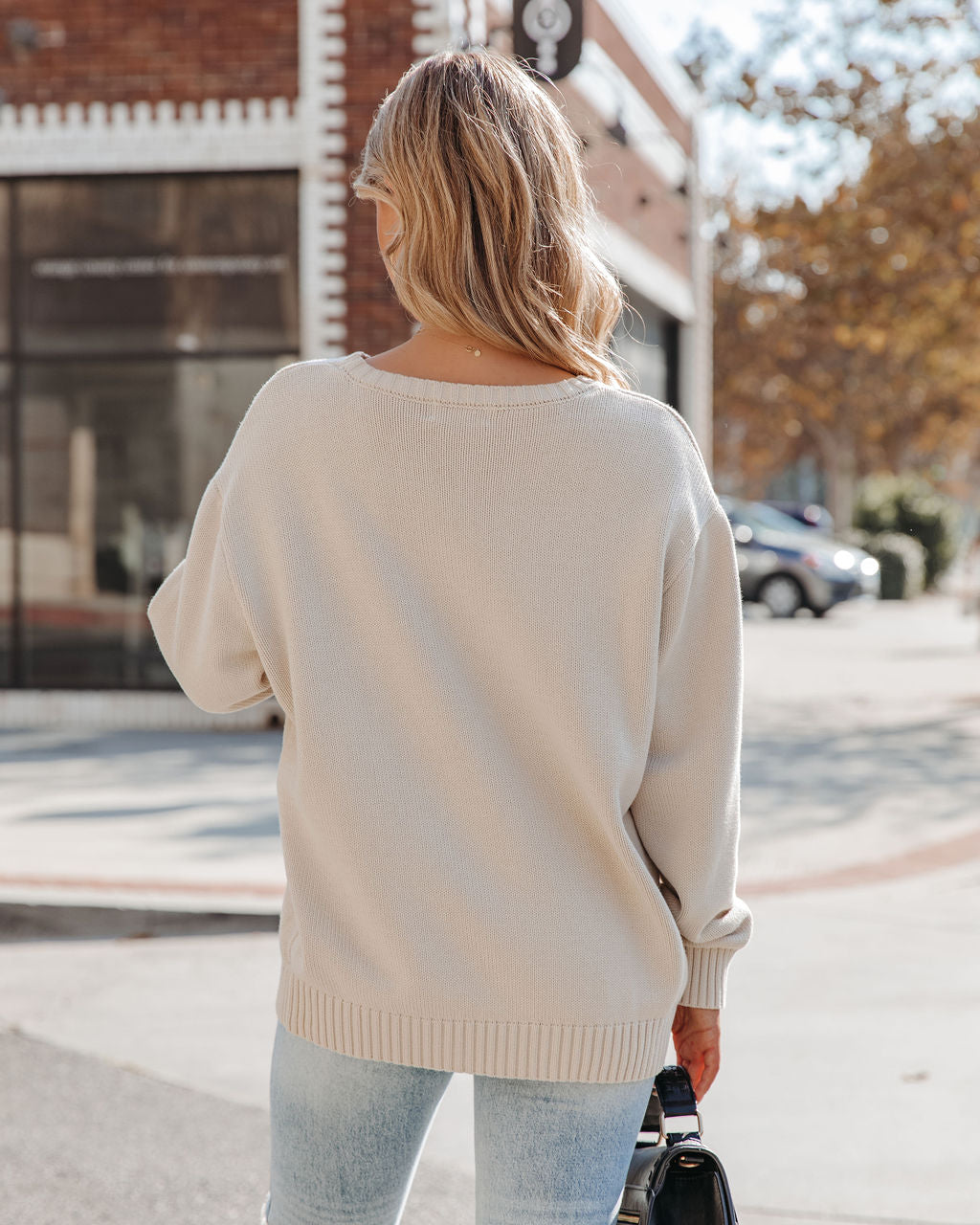 Acacia Cotton Crew Neck Sweater - Pale Beige BY T-001