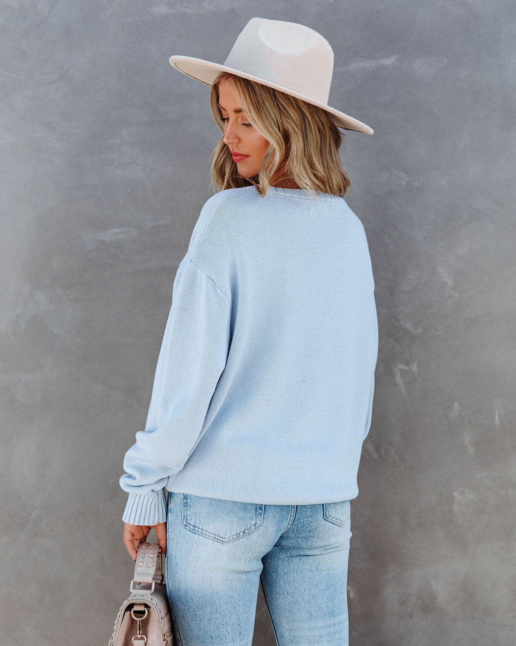 Acacia Cotton Crew Neck Sweater - Light Blue BY T-001