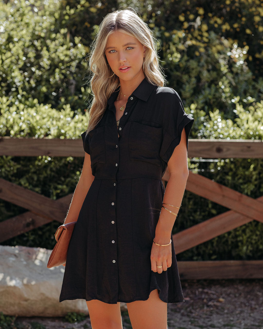 Adelyn Button Down Shirt Dress - Black SHE -001