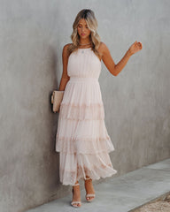 Affection Pleated Tiered Lace Maxi Dress - Blush JUST-001