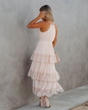 Affection Pleated Tiered Lace Maxi Dress - Blush JUST-001