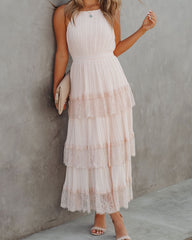 Affection Pleated Tiered Lace Maxi Dress - Blush JUST-001