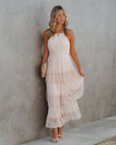 Affection Pleated Tiered Lace Maxi Dress - Blush JUST-001