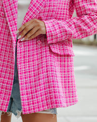 Ainsley Pocketed Tweed Blazer - Hot Pink FATE-001