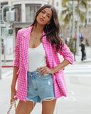 Ainsley Pocketed Tweed Blazer - Hot Pink FATE-001