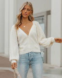 Alba Cotton Blend Pearl Button Front Cardigan - Ivory DEE-001
