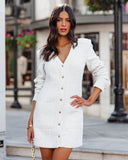 Alexandria Pocketed Button Down Tweed Dress - Ivory ENDL-001