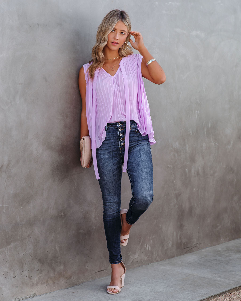 All That Matters Pleated Sleeveless Blouse - Lilac - FINAL SALE FATE-001