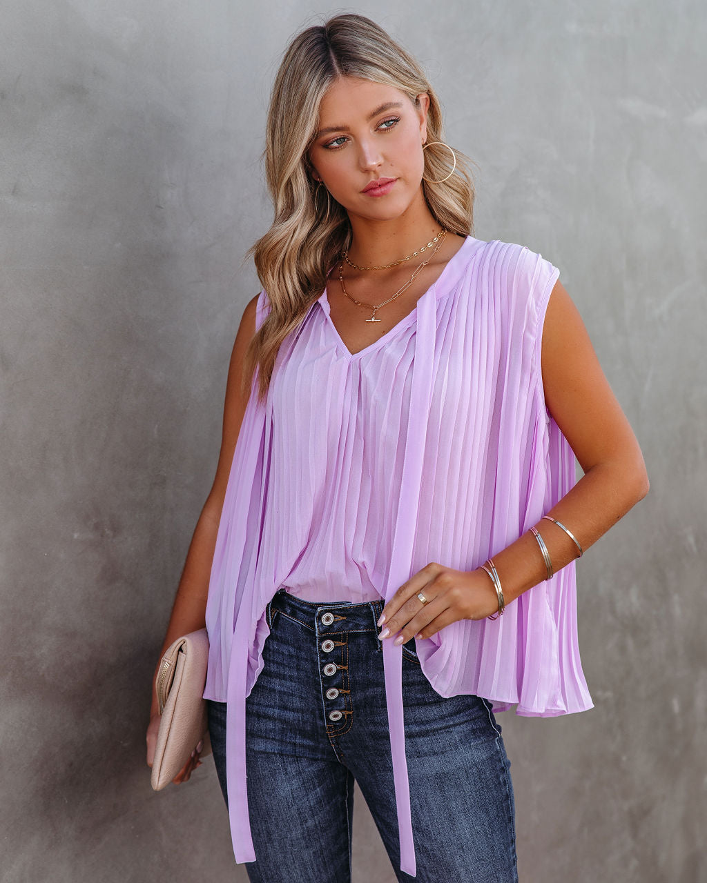 All That Matters Pleated Sleeveless Blouse - Lilac - FINAL SALE FATE-001