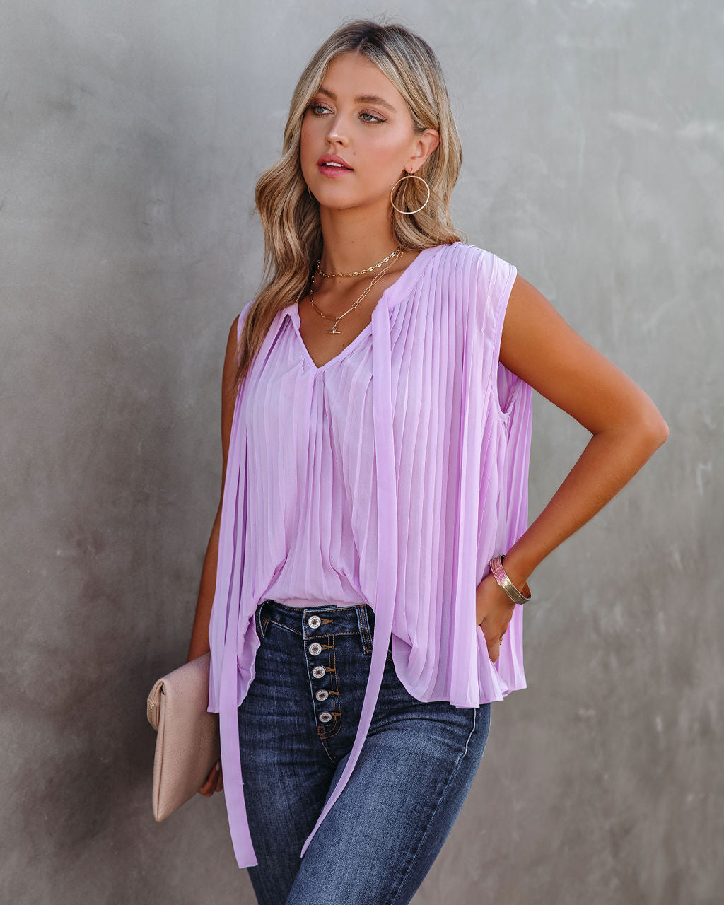 All That Matters Pleated Sleeveless Blouse - Lilac - FINAL SALE FATE-001