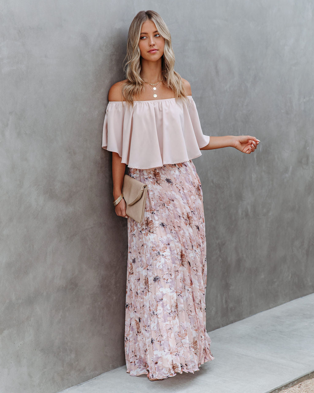 Andreja Floral Pleated Maxi Skirt ON T-001