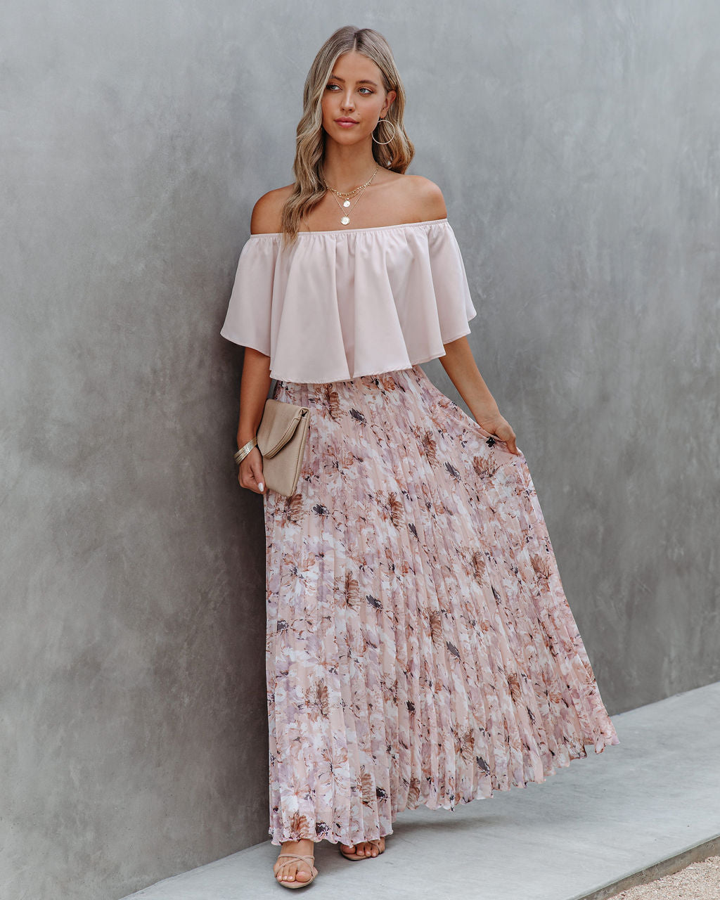 Andreja Floral Pleated Maxi Skirt ON T-001