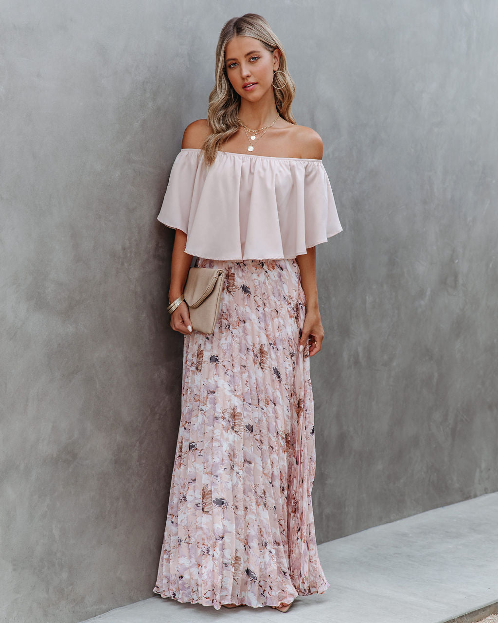 Andreja Floral Pleated Maxi Skirt ON T-001