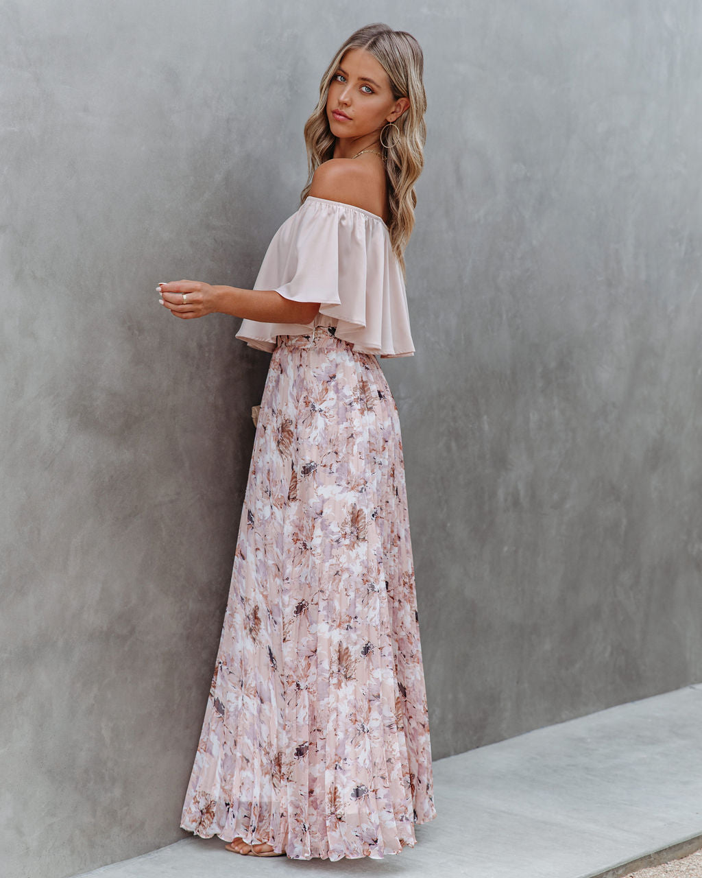 Andreja Floral Pleated Maxi Skirt ON T-001