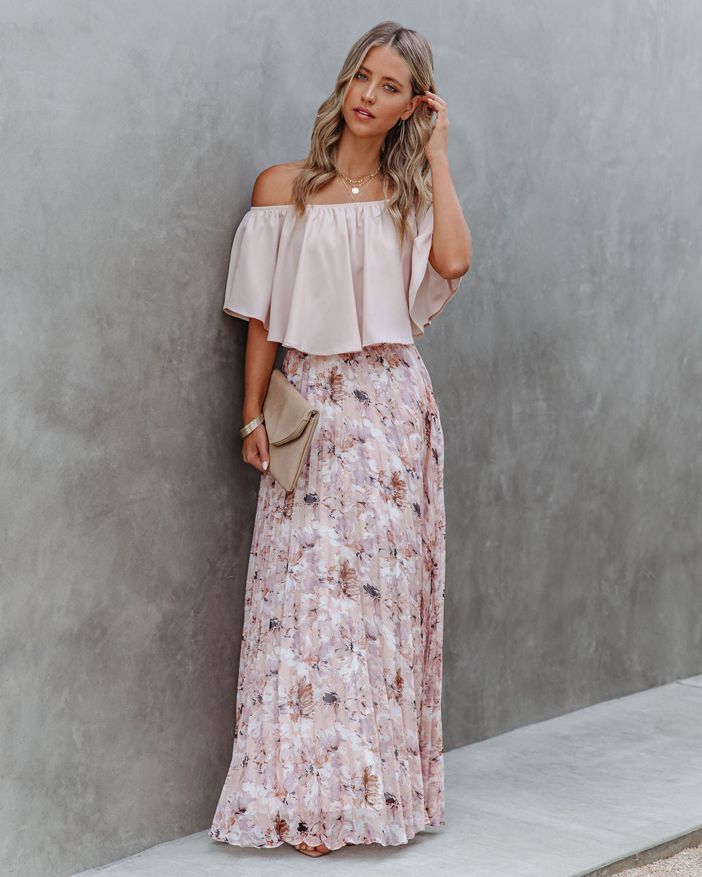 Andreja Floral Pleated Maxi Skirt ON T-001