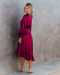 Anniversary Satin Wrap Midi Dress - Merlot - FINAL SALE LUSH-001