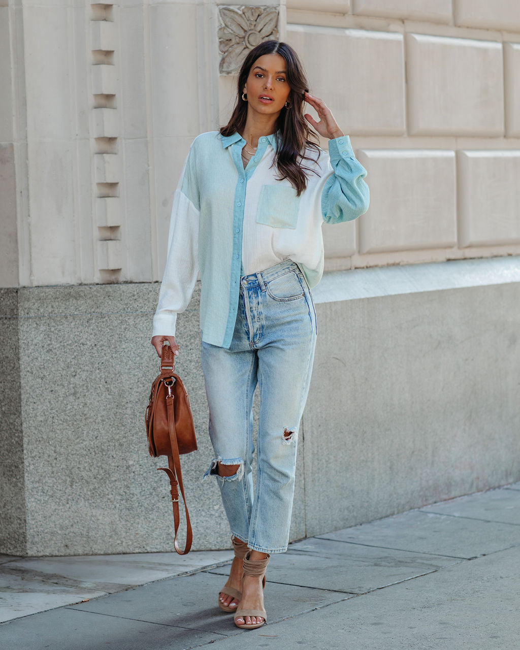 Ashford Colorblock Button Down Top - Blue Multi InsStreet