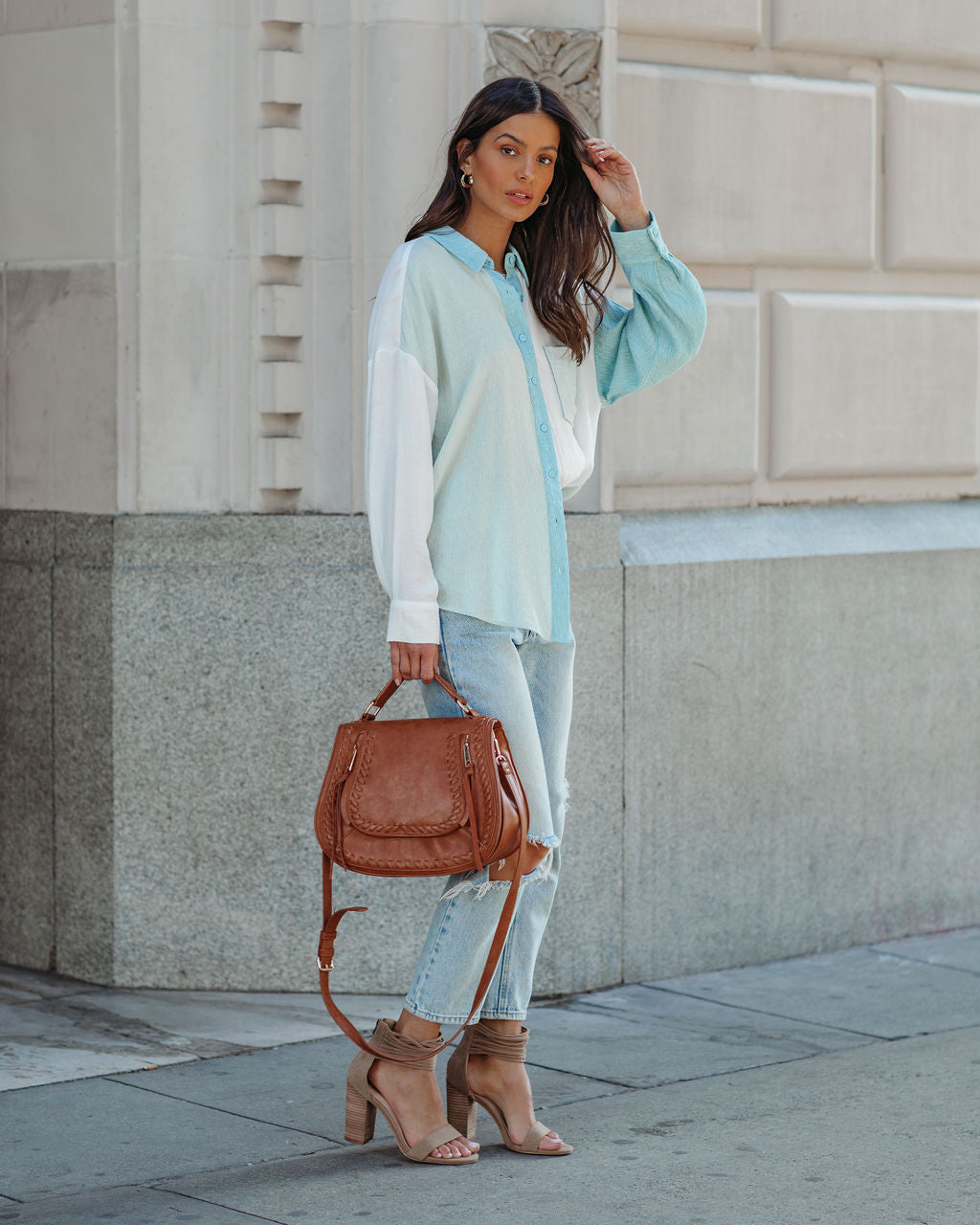 Ashford Colorblock Button Down Top - Blue Multi InsStreet