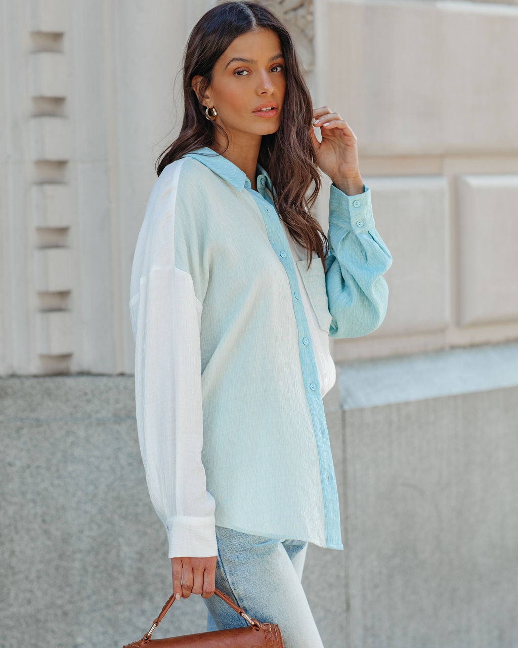 Ashford Colorblock Button Down Top - Blue Multi InsStreet