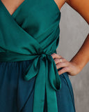 Ansley Satin Colorblock High Low Maxi Dress - Green Navy TYCH-001