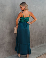 Ansley Satin Colorblock High Low Maxi Dress - Green Navy TYCH-001