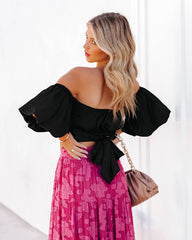 Aspiring Satin Off The Shoulder Crop Top - Black InsStreet