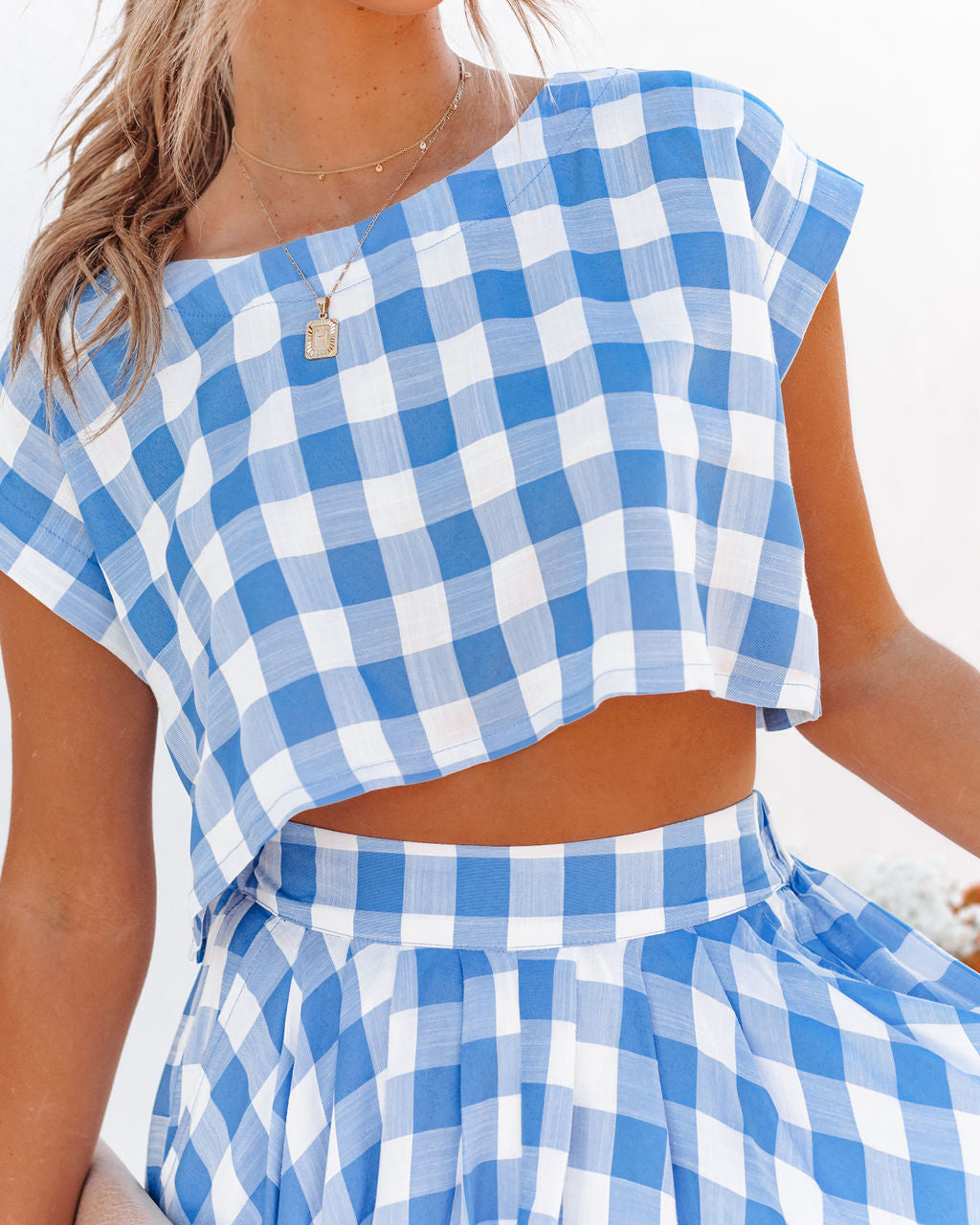 Athina Cotton Blend Gingham Crop Top - Blue InsStreet