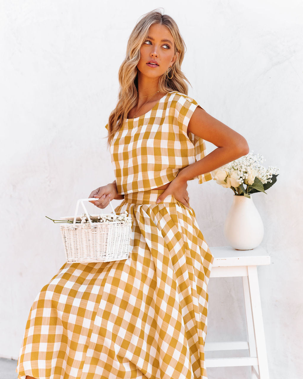 Athina Cotton Blend Gingham Crop Top - Mustard InsStreet