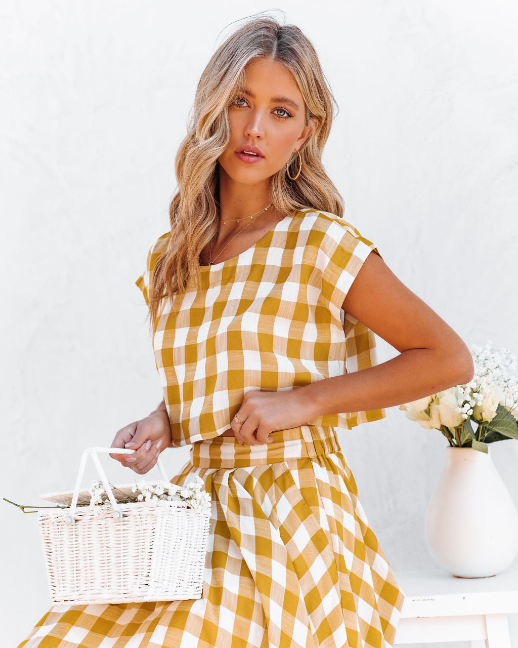 Athina Cotton Blend Gingham Crop Top - Mustard InsStreet