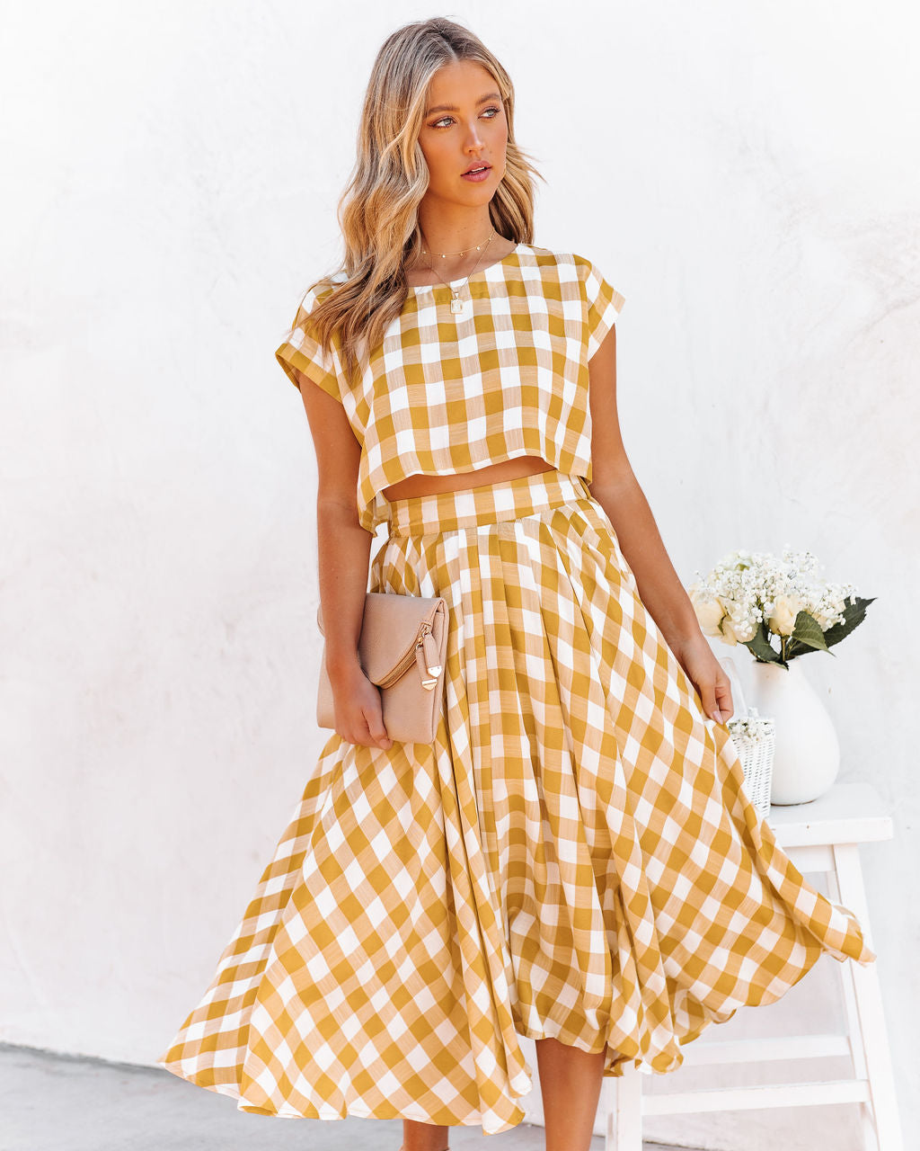 Athina Cotton Blend Gingham Crop Top - Mustard InsStreet