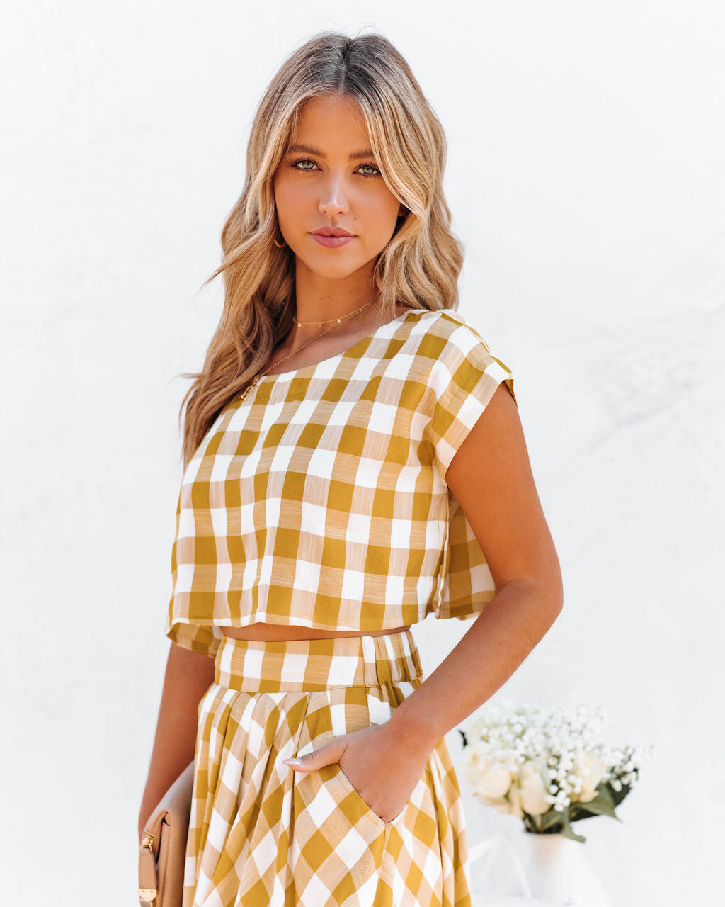 Athina Cotton Blend Gingham Crop Top - Mustard InsStreet