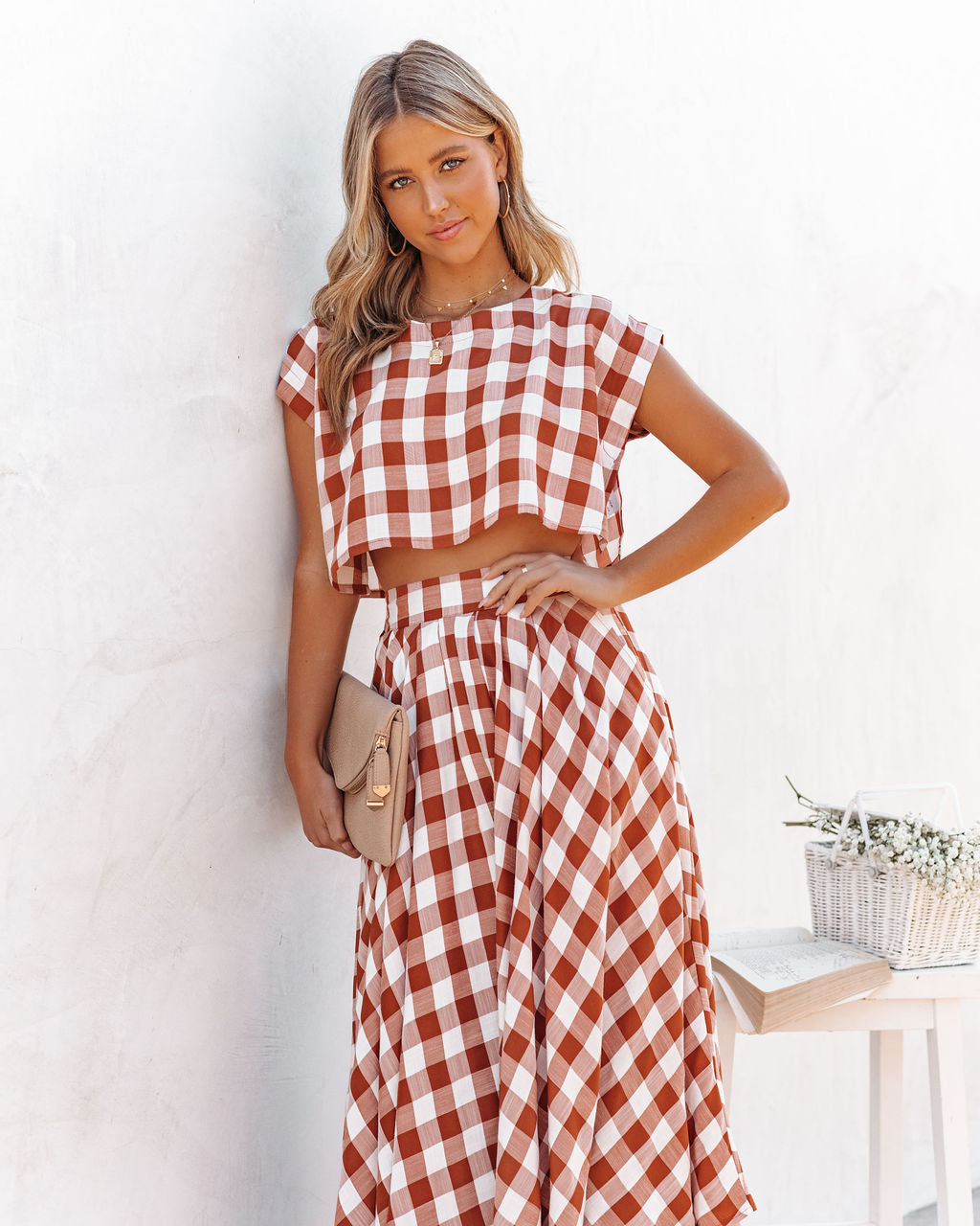 Athina Cotton Blend Gingham Crop Top - Rust InsStreet