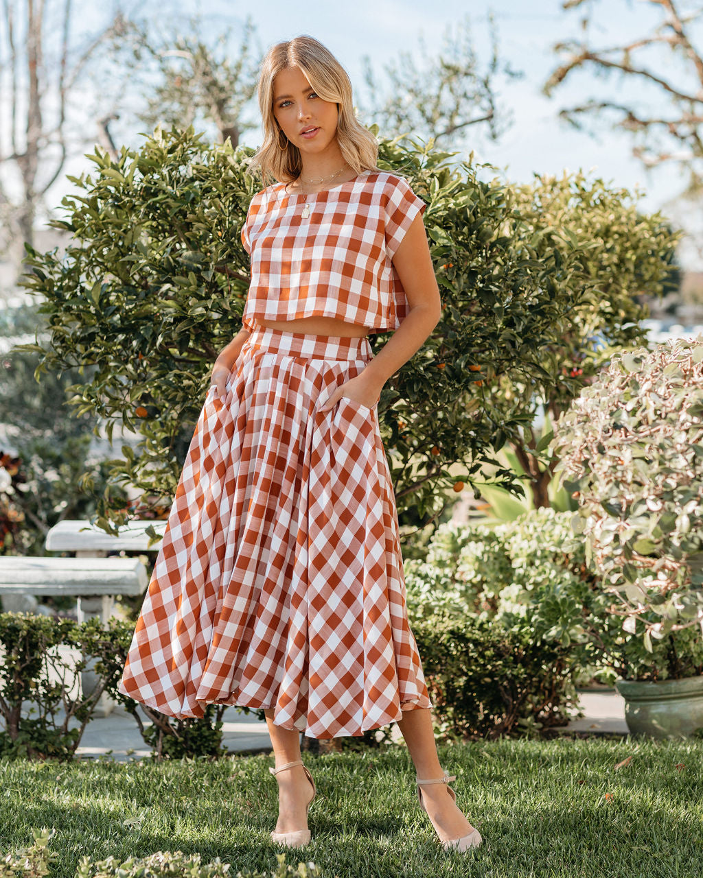 Athina Cotton Blend Gingham Crop Top - Rust InsStreet