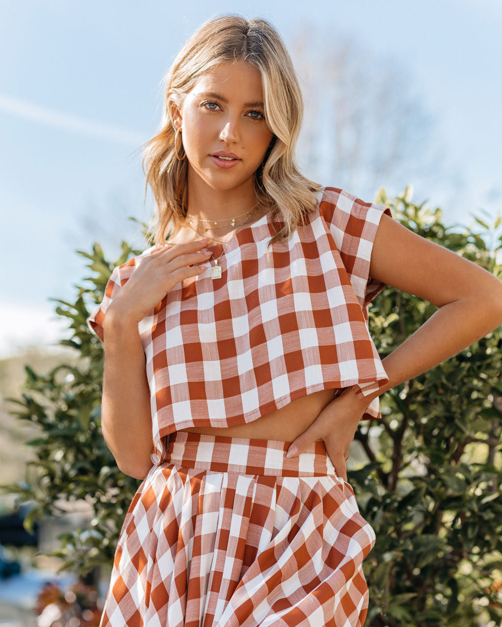 Athina Cotton Blend Gingham Crop Top - Rust InsStreet