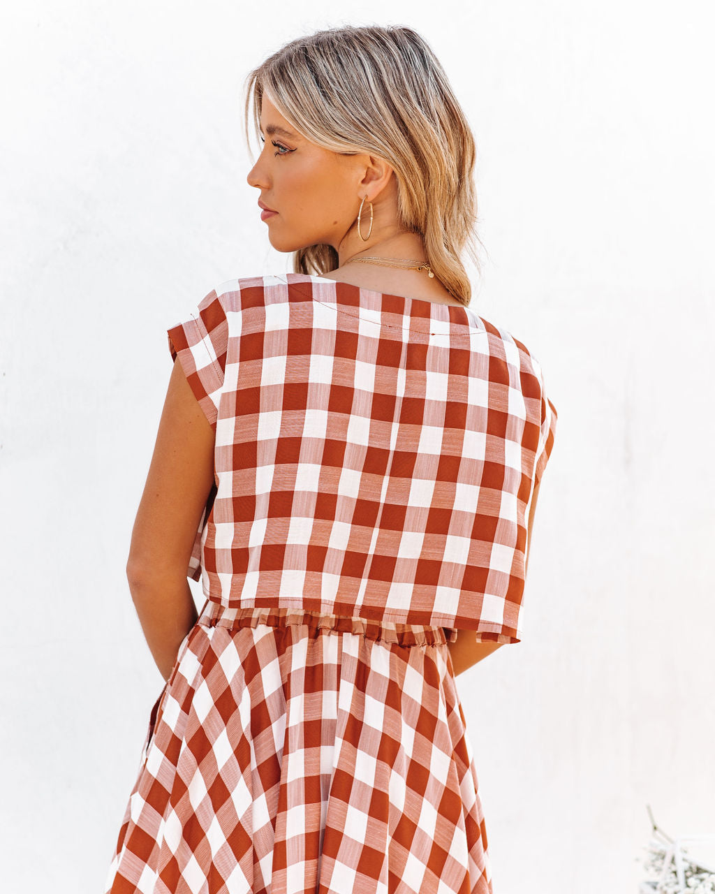 Athina Cotton Blend Gingham Crop Top - Rust InsStreet