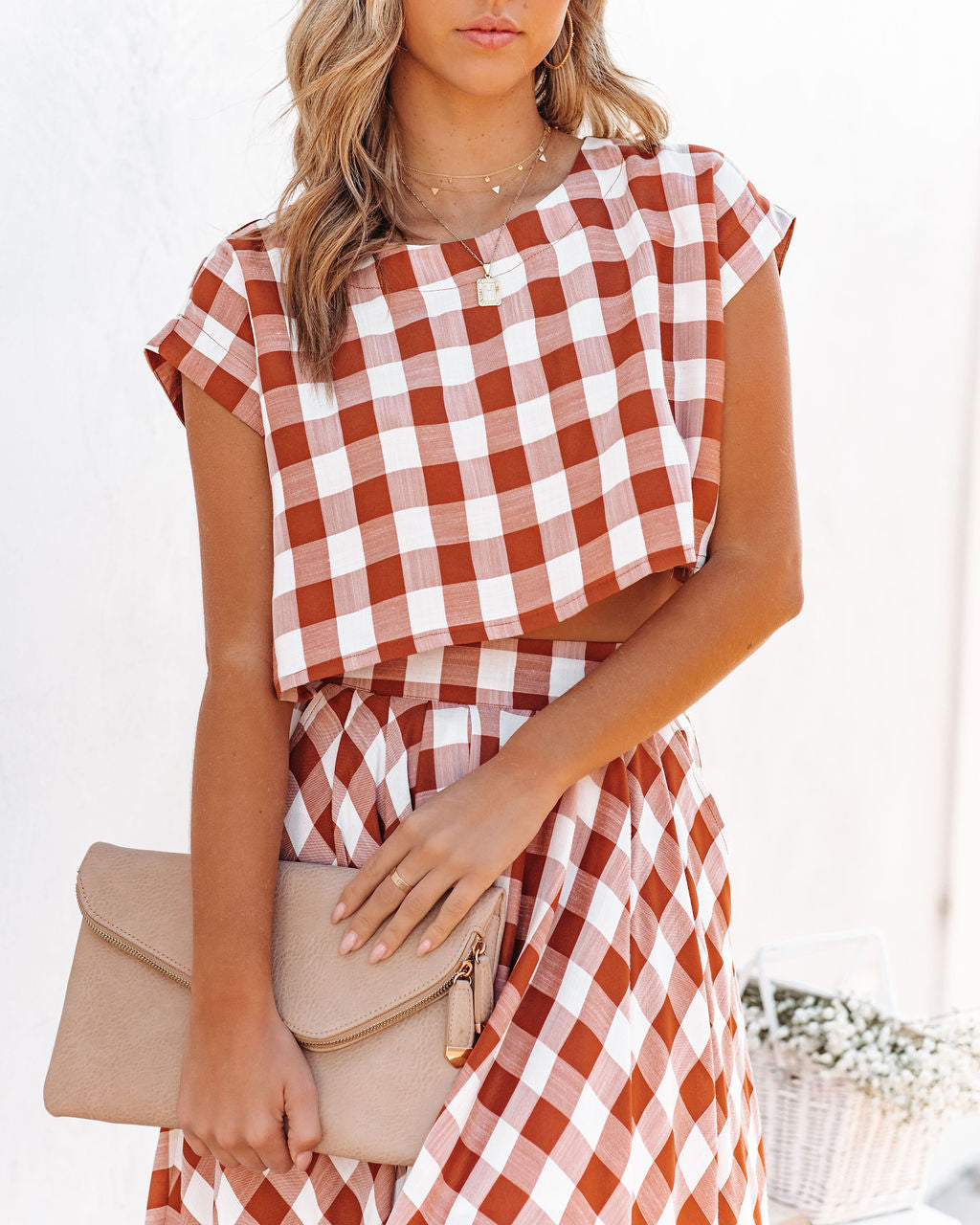 Athina Cotton Blend Gingham Crop Top - Rust InsStreet