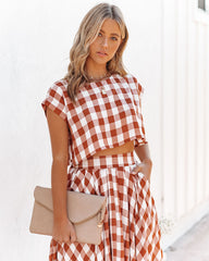 Athina Cotton Blend Gingham Crop Top - Rust InsStreet